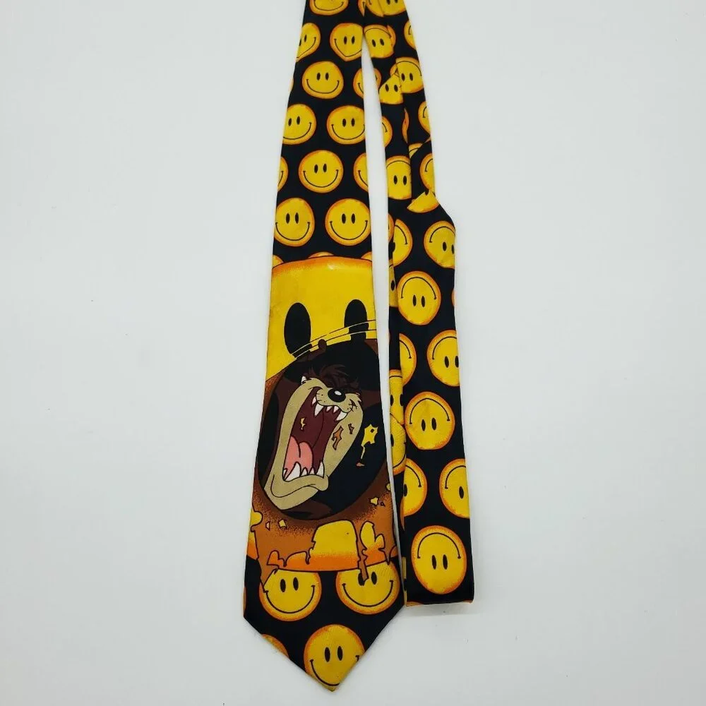 LOONEY TOONS MANIA Tasmanian Devil Taz Smiley Faces Neck Tie Vintage Fun Cartoon